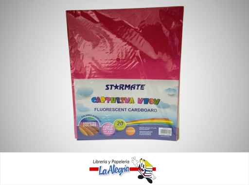 [7453089146900] CARTULINA CARTA 170GSM COLORES SURTIDOS NEON PAQ 20 HOJAS STR-5013 MARCA STARMATE