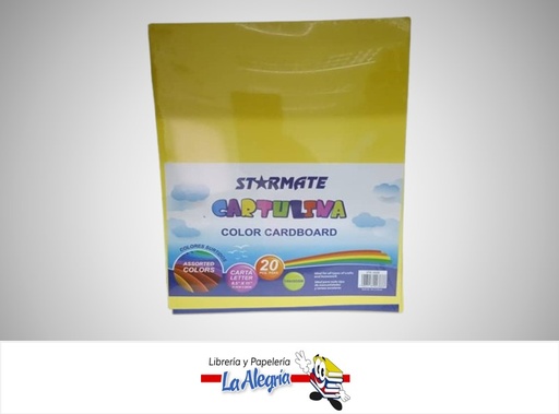 [7453116003688] CARTULINA CARTA 180GSM COLORES SURTIDOS PAQ 20 HOJAS STR-5020 MARCA STARMATE