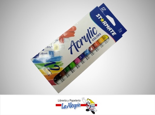 [7453068238381] PINTURA ACRILICA 12 ML STR-2152 12 COLORES MARCA STARMATE