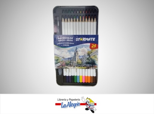 [7453126213565] LAPICES DE COLORES ACUARELABLES 24 COLORES CONTIENE 1 PINCEL STR-4146 MARCA STARMATE