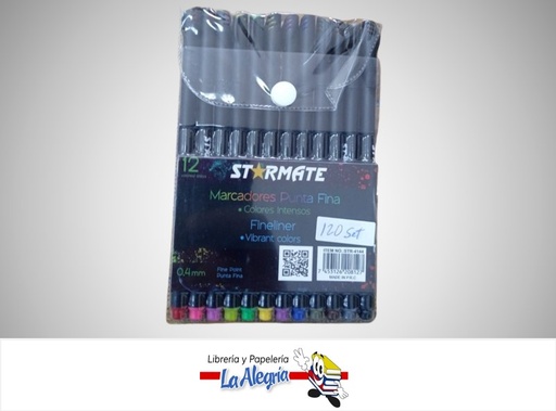 [7453126208127] MARCADOR PUNTA FINA PAQ. 12 COLORES INTENSOS 4.0MM PUNTA FINA STR-4144 MARCA STARMATE