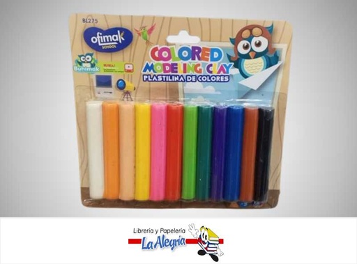 [663701985795] PLASTILINA ESCOLAR 160 GRS 12 COLORES BL275 MARCA OFIMAK