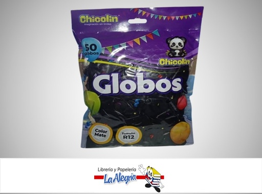 [7598874026002] GLOBO R12" LATEX MATE NEGRO PAQ DE 50 UND MARCA CHICOLIN